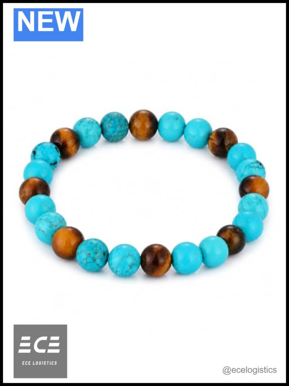 Natural Turquoise Tiger's Eye Beaded Stretch Bracelet Gift for Women